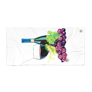 “Wine Bottle with Grapes” Beach Towel